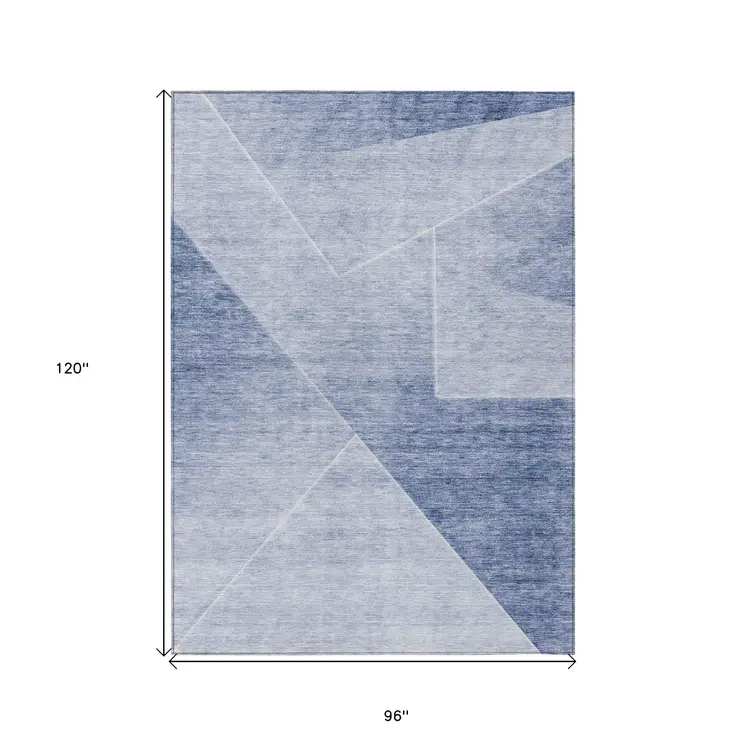 8' X 10' Navy Blue And Denim Blue Abstract Washable Indoor Outdoor Area Rug