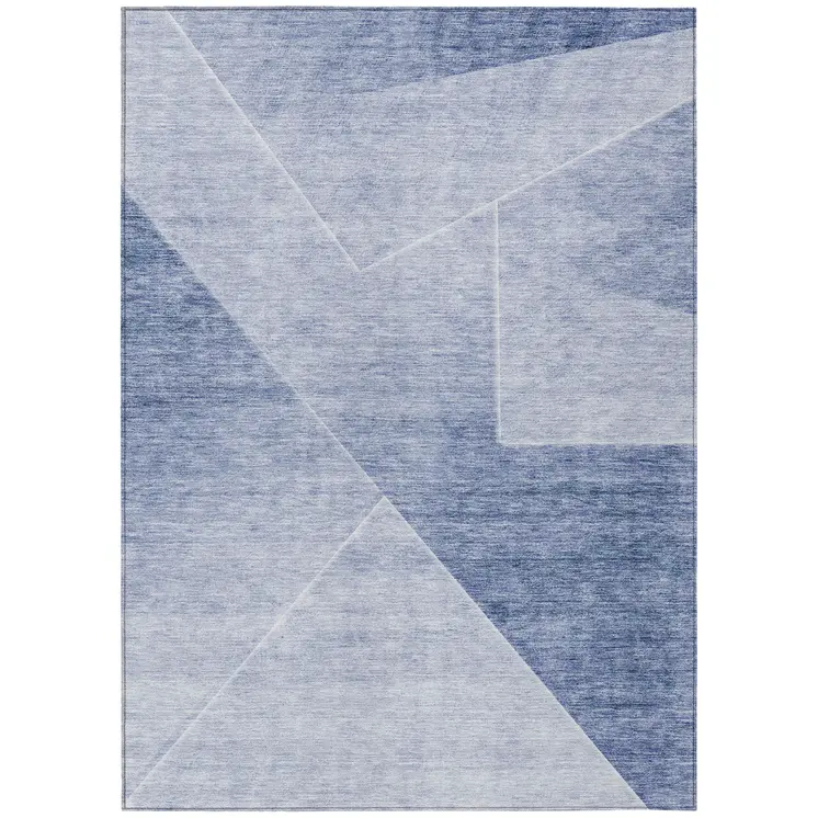 8' X 10' Navy Blue And Denim Blue Abstract Washable Indoor Outdoor Area Rug