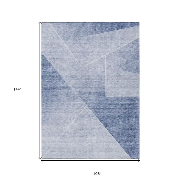 9' X 12' Navy Blue And Denim Blue Abstract Washable Indoor Outdoor Area Rug
