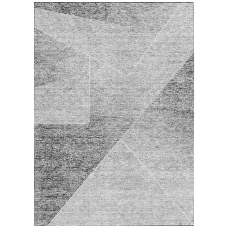 9' X 12' Gray Silver And Charcoal Abstract Washable Indoor Outdoor Area Rug