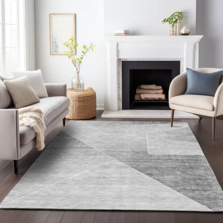 9' X 12' Gray Silver And Charcoal Abstract Washable Indoor Outdoor Area Rug