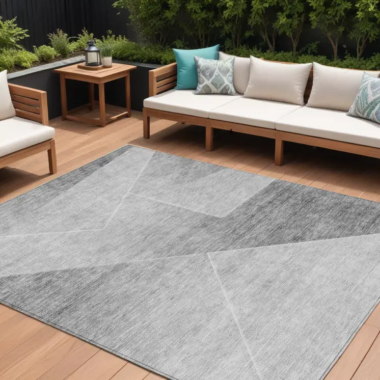 10' X 14' Gray Silver And Charcoal Abstract Washable Indoor Outdoor Area Rug