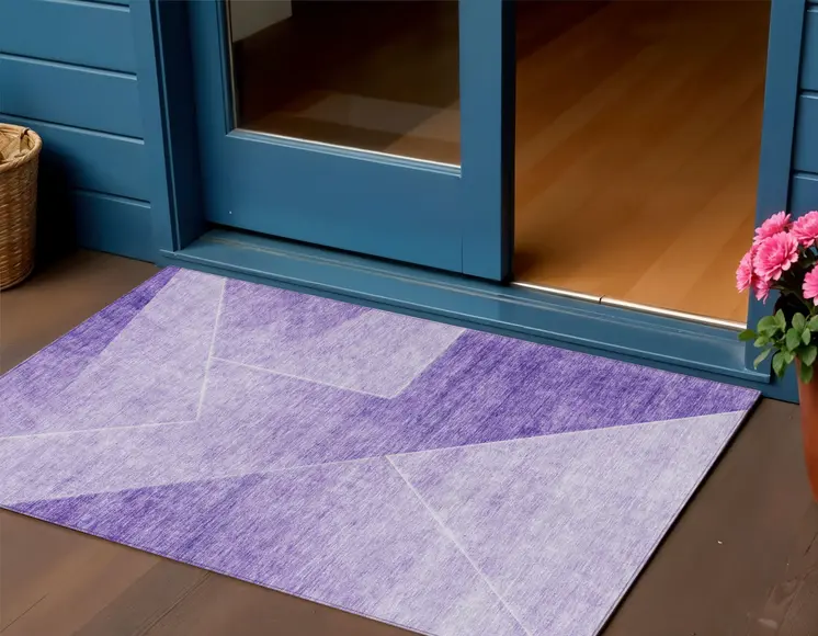 3' X 5' Purple And Ivory Abstract Washable Indoor Outdoor Area Rug