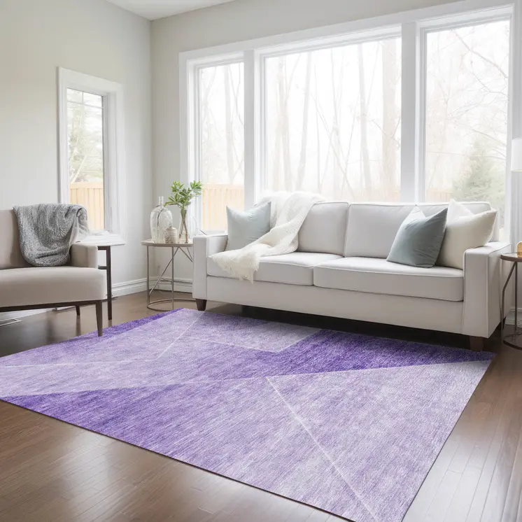 3' X 5' Purple And Ivory Abstract Washable Indoor Outdoor Area Rug