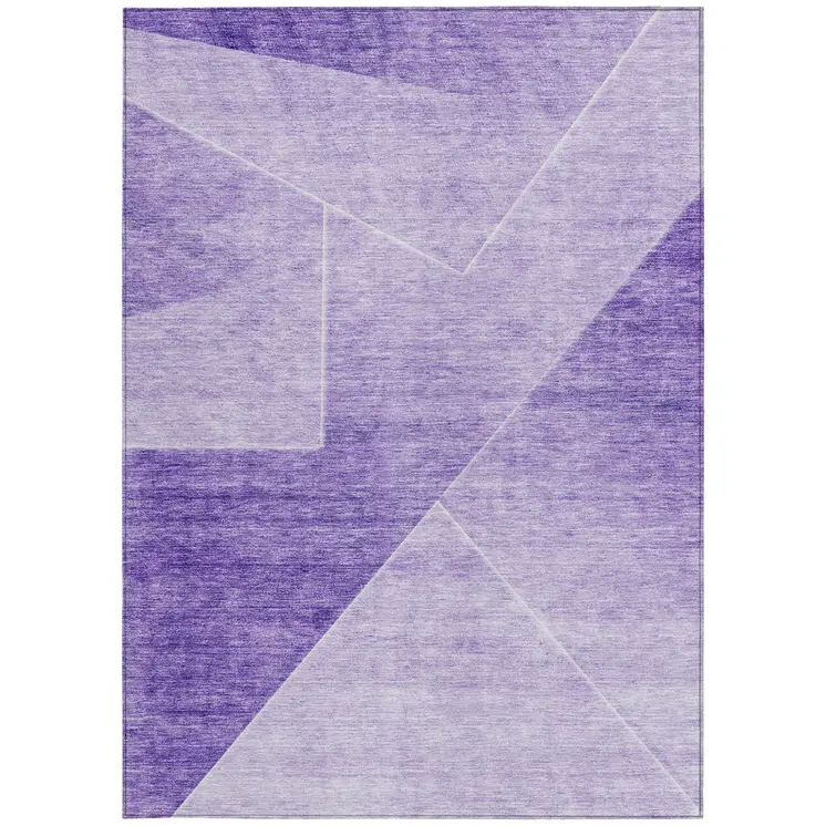 5' X 8' Purple And Ivory Abstract Washable Indoor Outdoor Area Rug