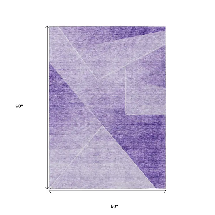 5' X 8' Purple And Ivory Abstract Washable Indoor Outdoor Area Rug