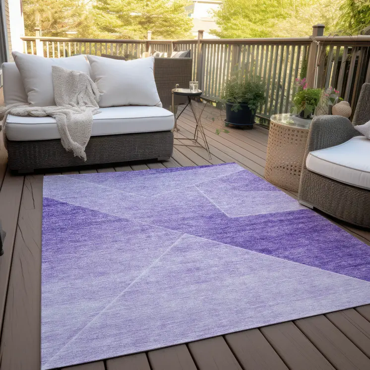 5' X 8' Purple And Ivory Abstract Washable Indoor Outdoor Area Rug