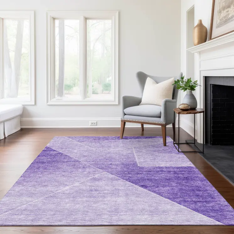 5' X 8' Purple And Ivory Abstract Washable Indoor Outdoor Area Rug