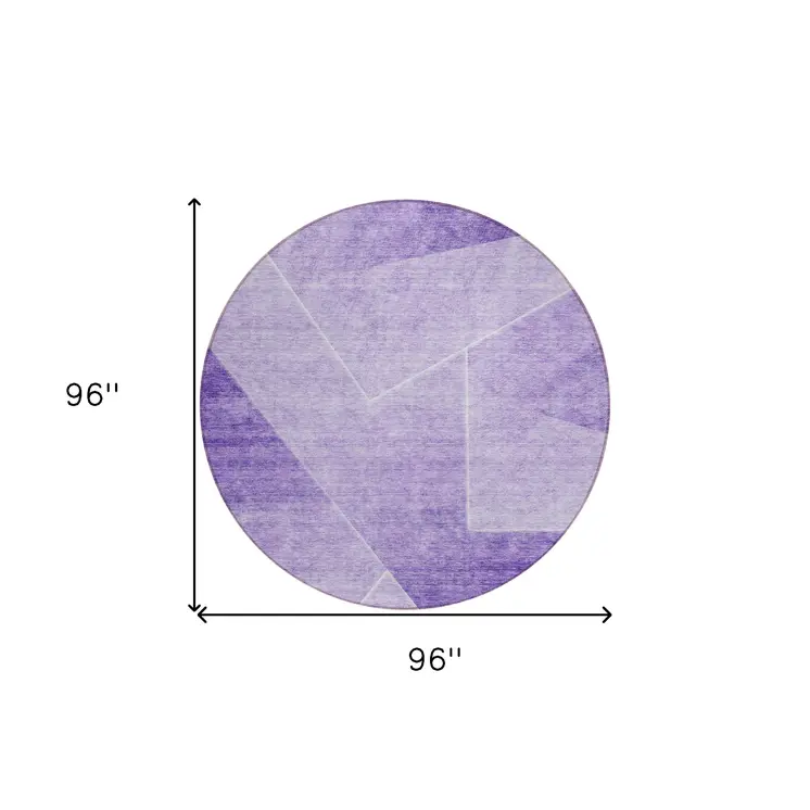 8' Purple And Ivory Round Abstract Washable Indoor Outdoor Area Rug