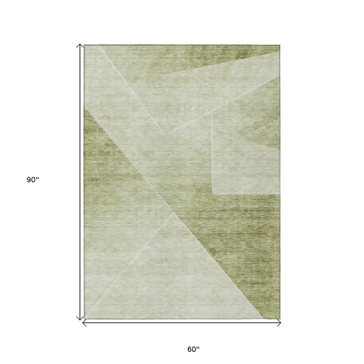 5' X 8' Sage And Artichoke Green Abstract Washable Indoor Outdoor Area Rug