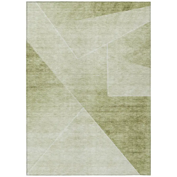 5' X 8' Sage And Artichoke Green Abstract Washable Indoor Outdoor Area Rug