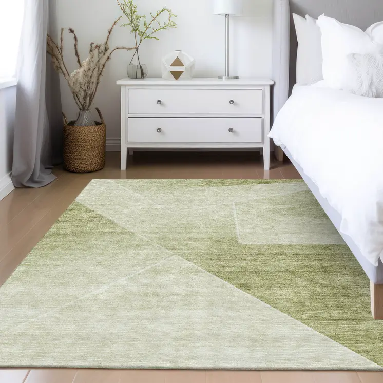 5' X 8' Sage And Artichoke Green Abstract Washable Indoor Outdoor Area Rug