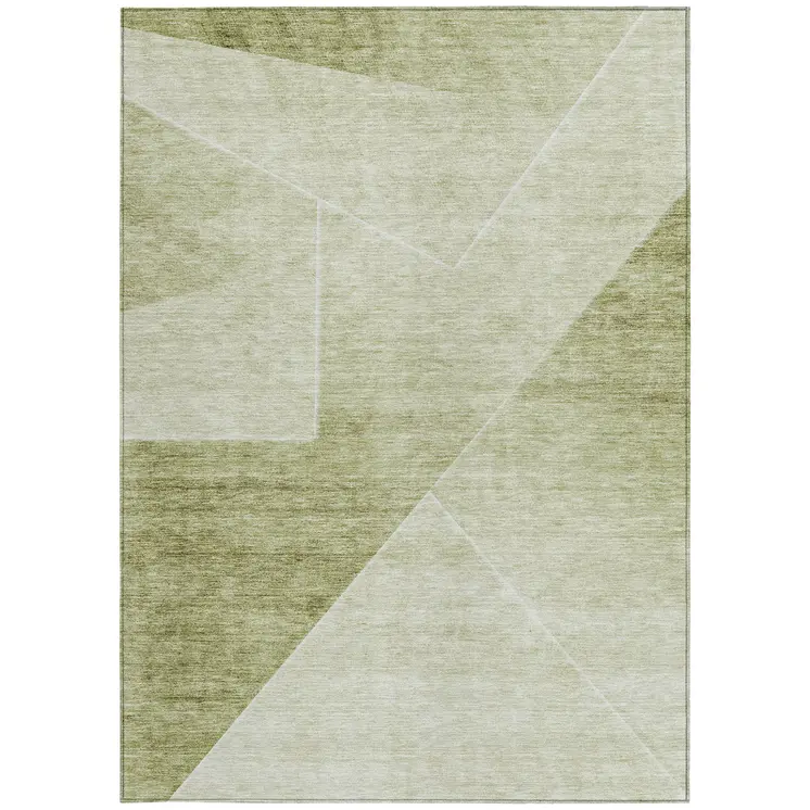 8' X 10' Sage And Artichoke Green Abstract Washable Indoor Outdoor Area Rug