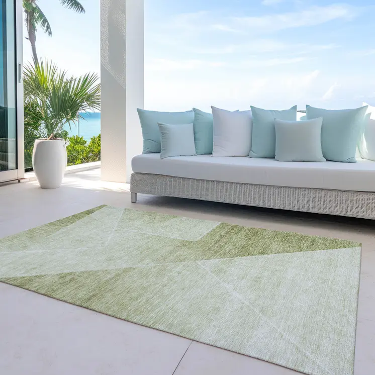 10' X 14' Sage And Artichoke Green Abstract Washable Indoor Outdoor Area Rug