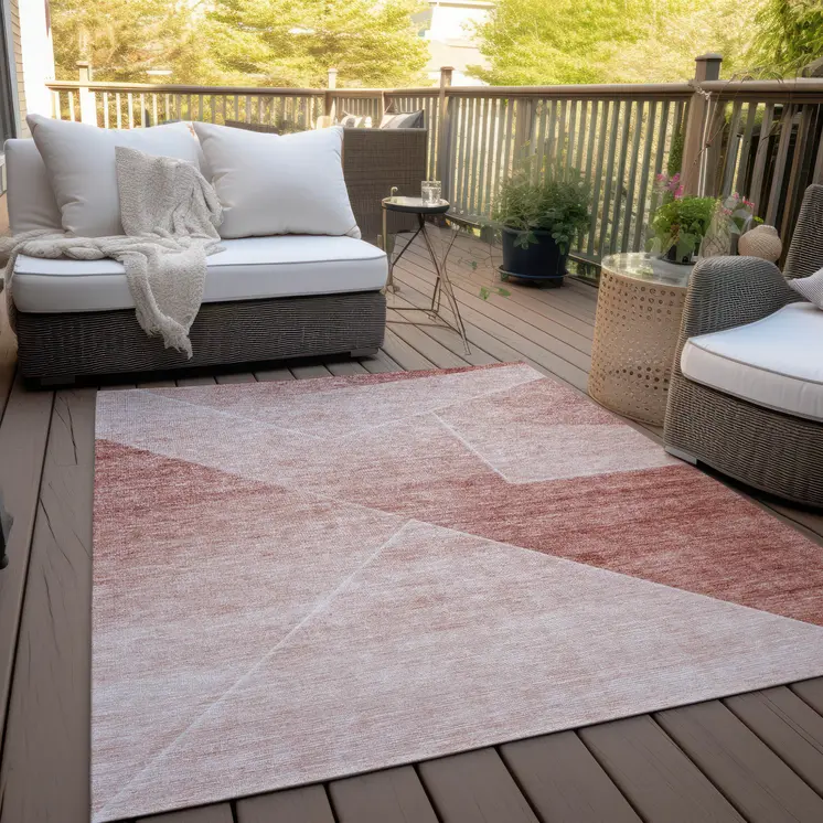 5' X 8' Salmon And Ivory Abstract Washable Indoor Outdoor Area Rug