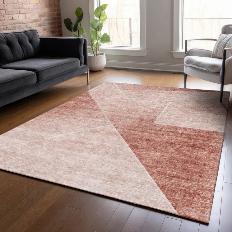 5' X 8' Salmon And Ivory Abstract Washable Indoor Outdoor Area Rug