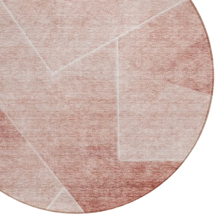 8' Salmon And Ivory Round Abstract Washable Indoor Outdoor Area Rug