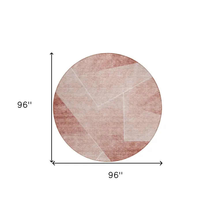 8' Salmon And Ivory Round Abstract Washable Indoor Outdoor Area Rug