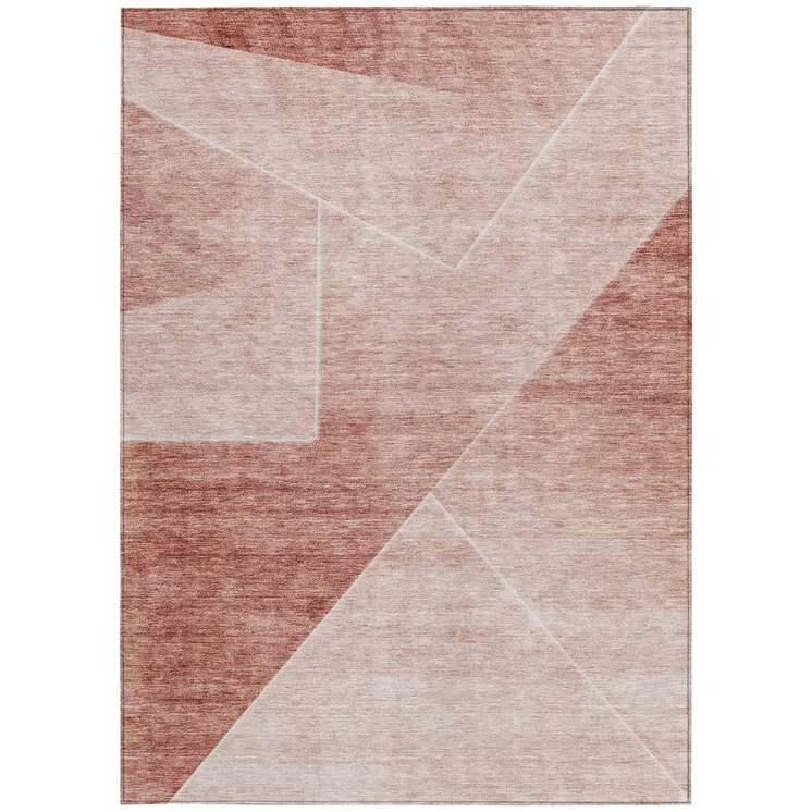 9' X 12' Salmon And Ivory Abstract Washable Indoor Outdoor Area Rug