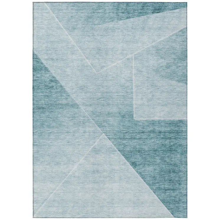 3' X 5' Teal Blue And Aqua Abstract Washable Indoor Outdoor Area Rug