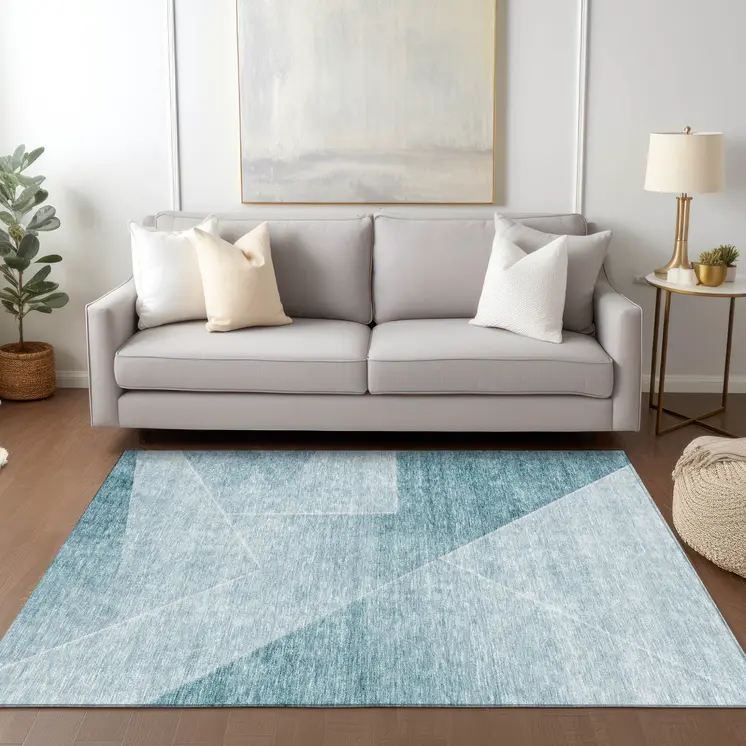 3' X 5' Teal Blue And Aqua Abstract Washable Indoor Outdoor Area Rug
