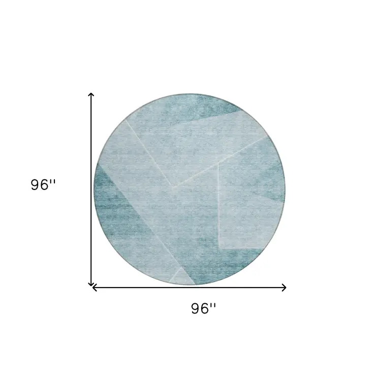 8' Teal Blue And Aqua Round Abstract Washable Indoor Outdoor Area Rug