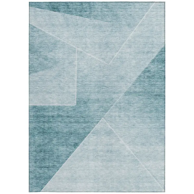 9' X 12' Teal Blue And Aqua Abstract Washable Indoor Outdoor Area Rug