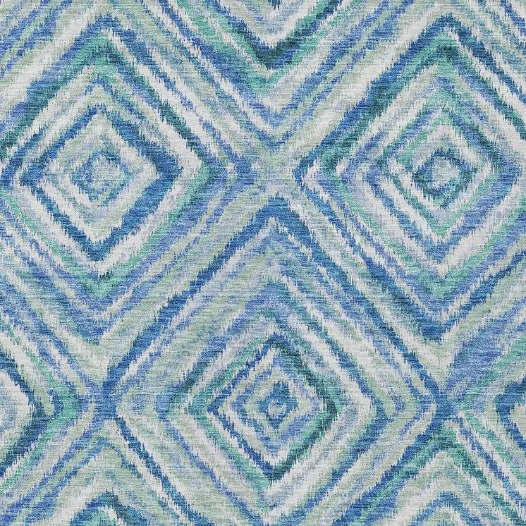 5' X 8' Denim Blue And Green Geometric Washable Indoor Outdoor Area Rug