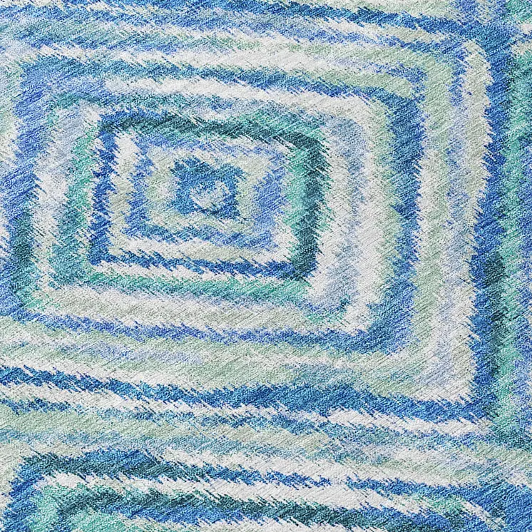 5' X 8' Denim Blue And Green Geometric Washable Indoor Outdoor Area Rug
