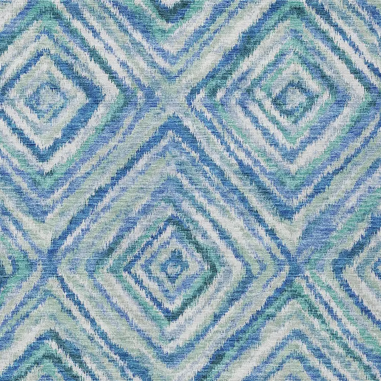 10' X 14' Denim Blue And Green Geometric Washable Indoor Outdoor Area Rug