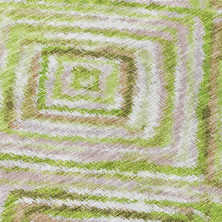 3' X 5' Artichoke Green And Brown Geometric Washable Indoor Outdoor Area Rug