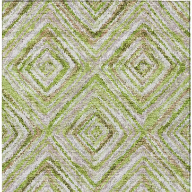 5' X 8' Artichoke Green And Brown Geometric Washable Indoor Outdoor Area Rug
