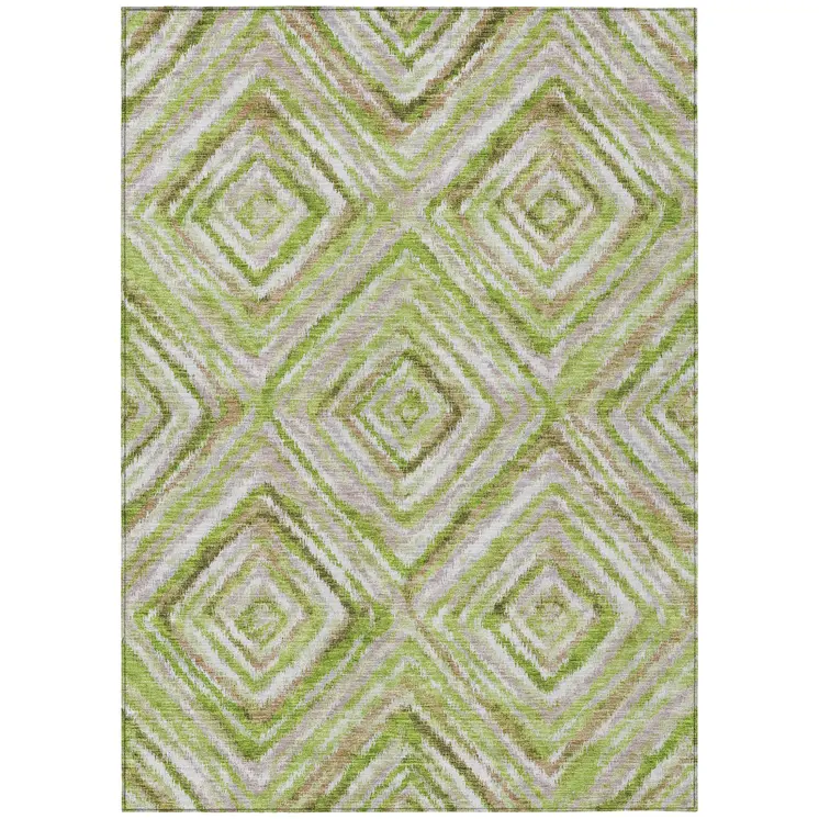 5' X 8' Artichoke Green And Brown Geometric Washable Indoor Outdoor Area Rug