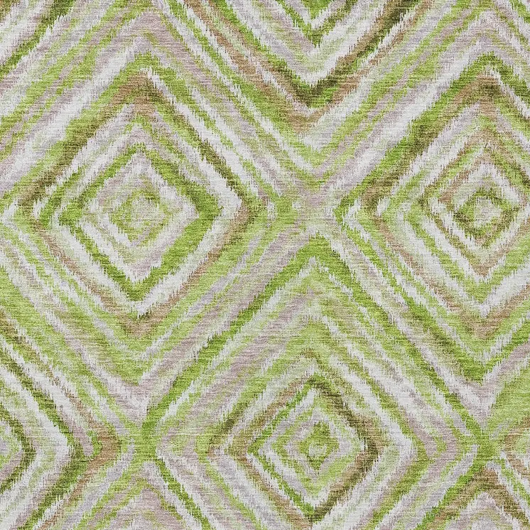 5' X 8' Artichoke Green And Brown Geometric Washable Indoor Outdoor Area Rug