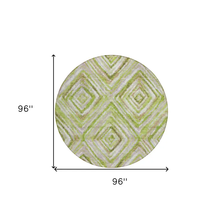 8' Artichoke Green And Brown Round Geometric Washable Indoor Outdoor Area Rug