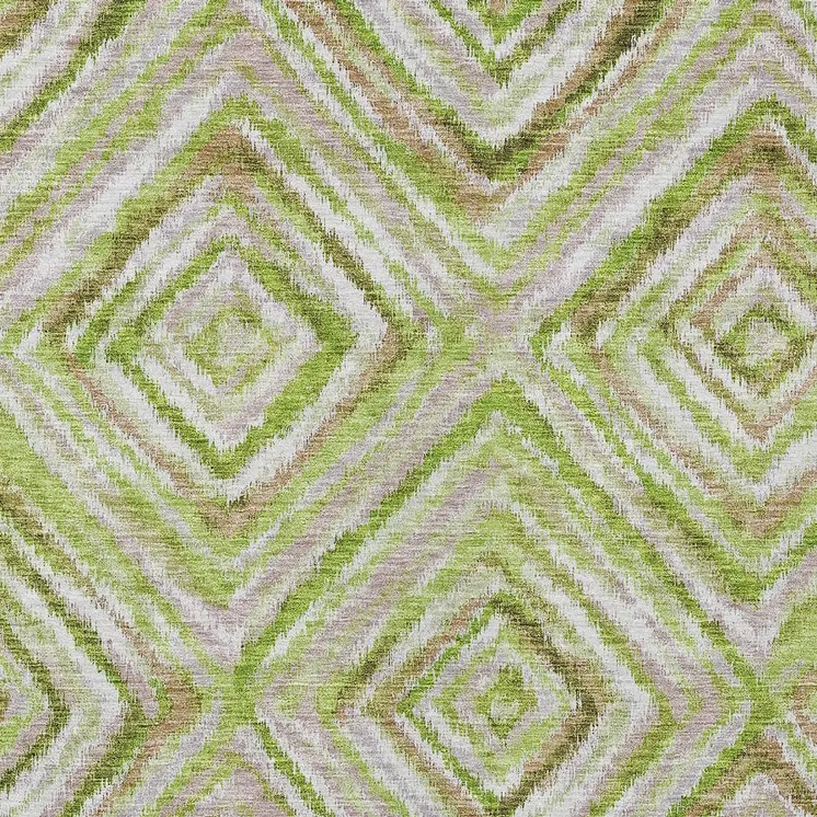 8' X 10' Artichoke Green And Brown Geometric Washable Indoor Outdoor Area Rug