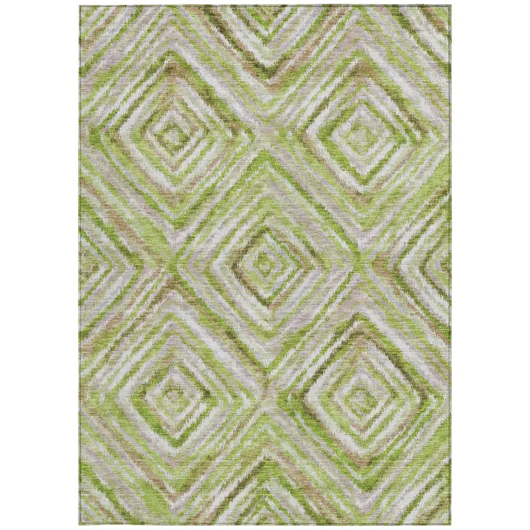 9' X 12' Artichoke Green And Brown Geometric Washable Indoor Outdoor Area Rug