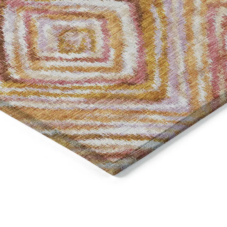 5' X 8' Orange Copper And Gold Geometric Washable Indoor Outdoor Area Rug