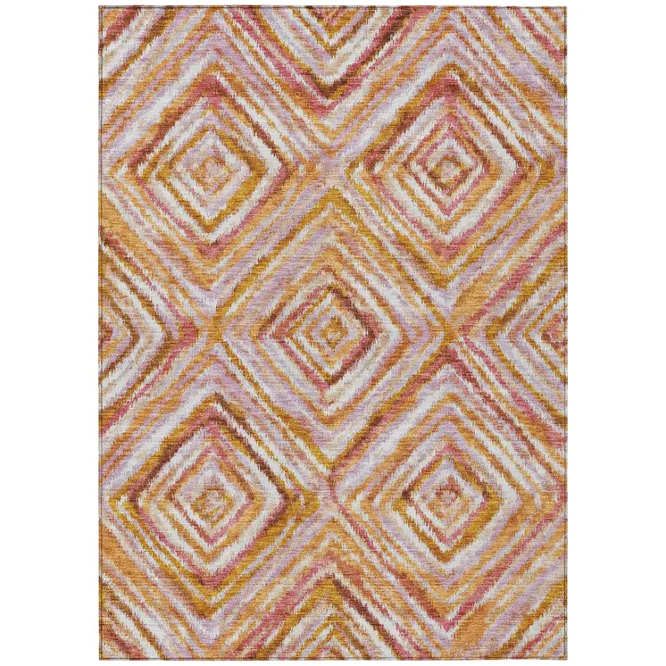 9' X 12' Orange Copper And Gold Geometric Washable Indoor Outdoor Area Rug