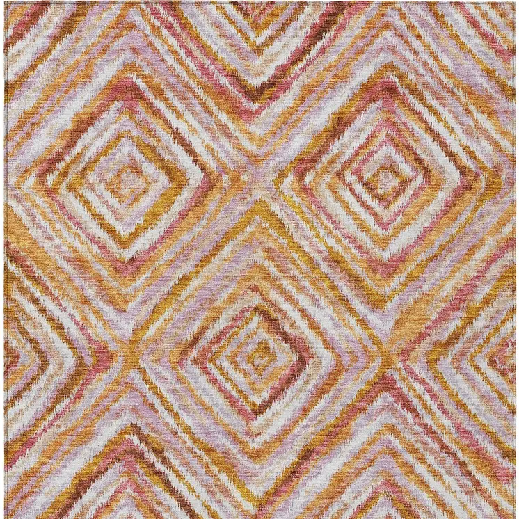 10' X 14' Orange Copper And Gold Geometric Washable Indoor Outdoor Area Rug