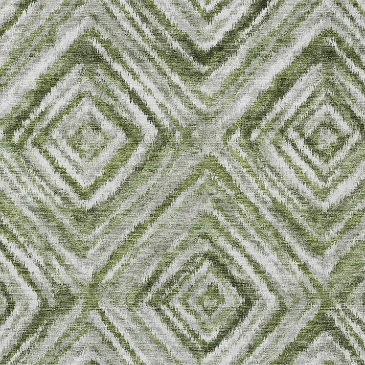 5' X 8' Artichoke Green And Sage Geometric Washable Indoor Outdoor Area Rug
