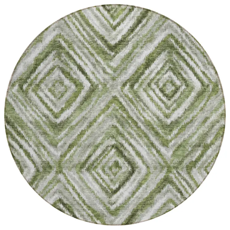 8' Artichoke Green And Sage Round Geometric Washable Indoor Outdoor Area Rug