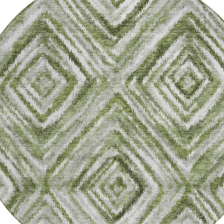 8' Artichoke Green And Sage Round Geometric Washable Indoor Outdoor Area Rug