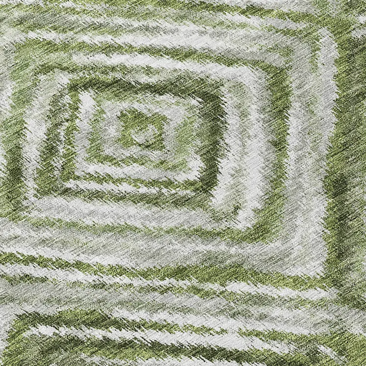8' Artichoke Green And Sage Round Geometric Washable Indoor Outdoor Area Rug
