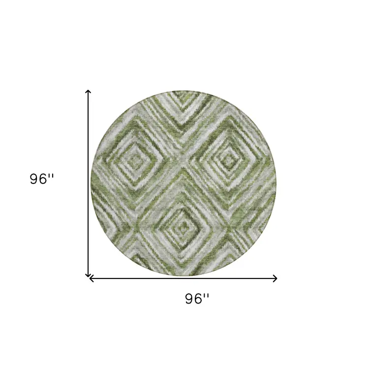 8' Artichoke Green And Sage Round Geometric Washable Indoor Outdoor Area Rug