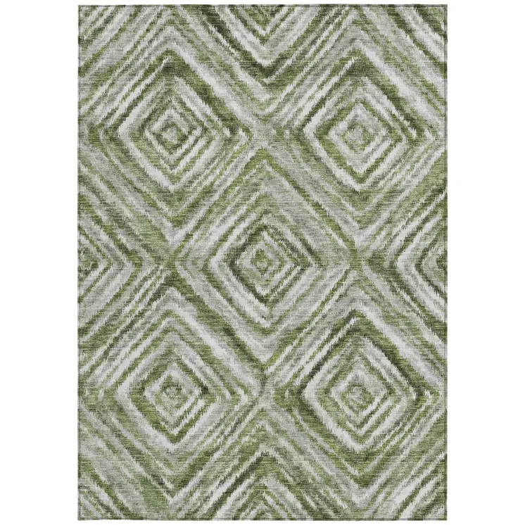 8' X 10' Artichoke Green And Sage Geometric Washable Indoor Outdoor Area Rug