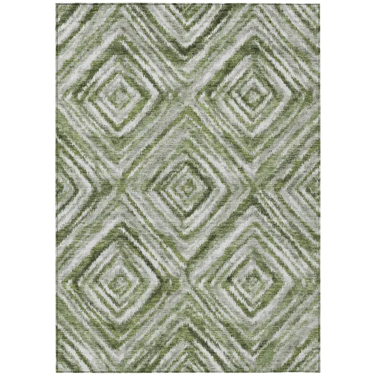 8' X 10' Artichoke Green And Sage Geometric Washable Indoor Outdoor Area Rug
