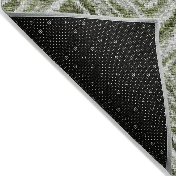 8' X 10' Artichoke Green And Sage Geometric Washable Indoor Outdoor Area Rug