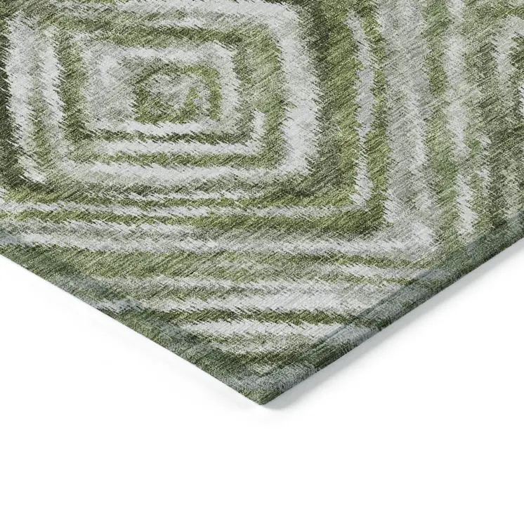 8' X 10' Artichoke Green And Sage Geometric Washable Indoor Outdoor Area Rug