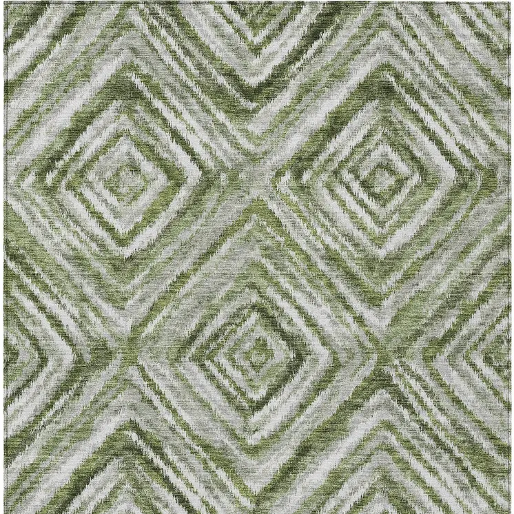 8' X 10' Artichoke Green And Sage Geometric Washable Indoor Outdoor Area Rug